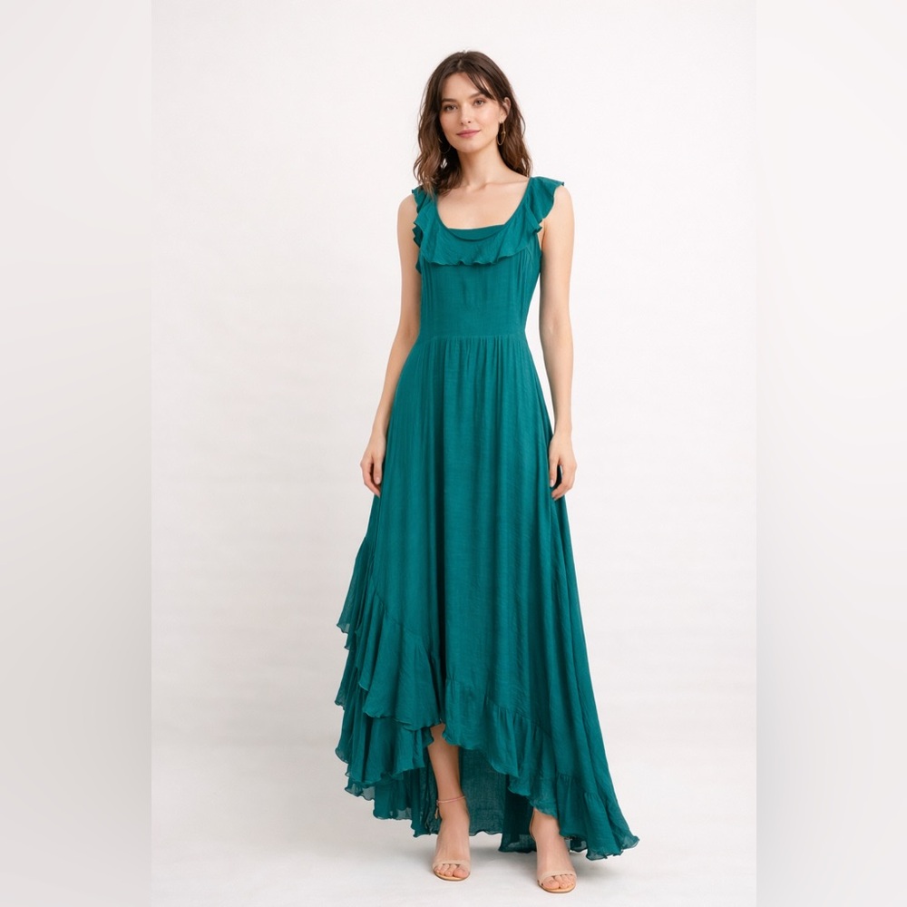 Mia Joy Green Ruffled Gauze Maxi Dress Sz.‎ XL